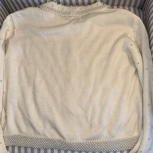 Vintage Women’s Pearl Embellished Off White Cardigan Sweater- Medium - Picture 8 of 8